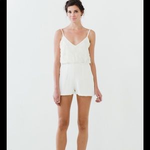 Sarah Seven silk wedding romper w red floral print